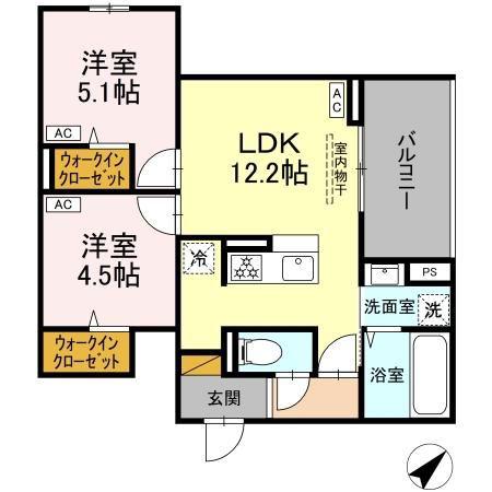 CLASSEUM都賀(2LDK/2階)の間取り写真