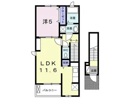 カーサ ドゥ ソレイユI(1LDK/2階)の間取り写真