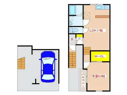 ガレージハウス隈之城(1LDK/1階)の間取り写真