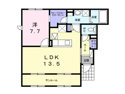 メリーゲート・K(1LDK/1階)の間取り写真