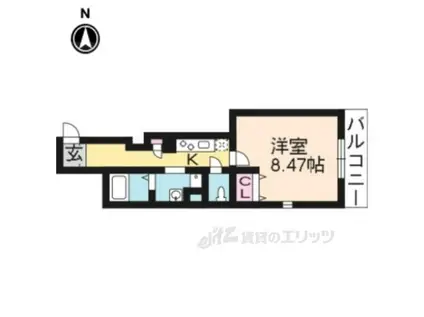 アムールグランデ嵐山(1K/1階)の間取り写真