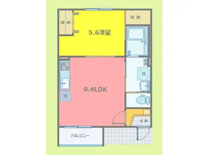 レガルバ沖館(1LDK/1階)の間取り写真