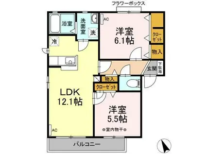 アプリコットタウンB(2LDK/2階)の間取り写真