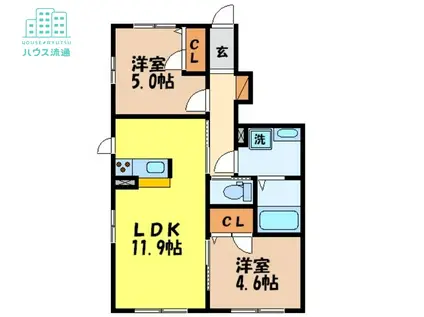 アマティスタ B棟(2LDK/1階)の間取り写真