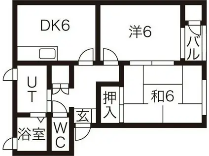 メゾンリリーフ長岡B棟(2DK/1階)の間取り写真