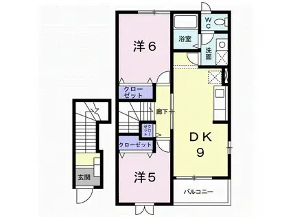 サウスフィールドB(2DK/2階)の間取り写真