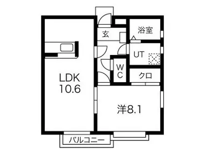 アトリオ 北棟(1LDK/2階)の間取り写真