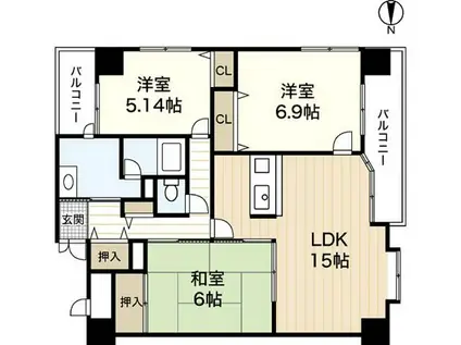 アーバンビュー上八丁堀(3LDK/5階)の間取り写真