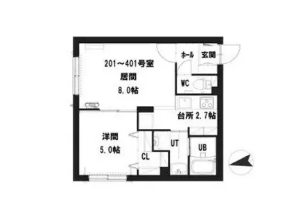 グランメール YAMAICHI(1LDK/2階)の間取り写真