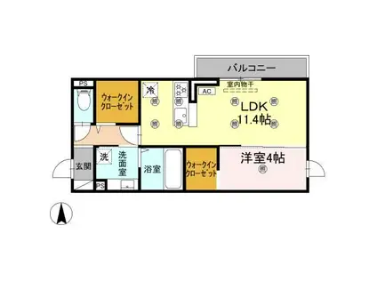 クランツ古川西B棟(1LDK/3階)の間取り写真