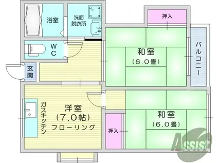 コーポ志斎(2DK/2階)の間取り写真