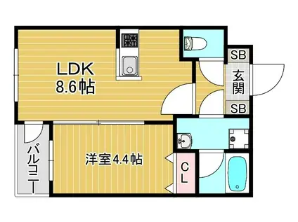 GLANZ 六ツ門(1LDK/1階)の間取り写真