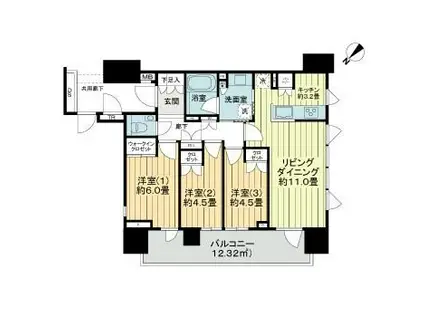 クレヴィア茗荷谷 文京の丘(3LDK/15階)の間取り写真