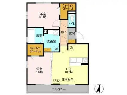 シャルムエイチエーII(2LDK/2階)の間取り写真