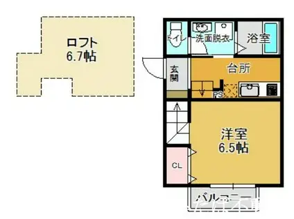 シャレオ姪浜II(1SK/2階)の間取り写真