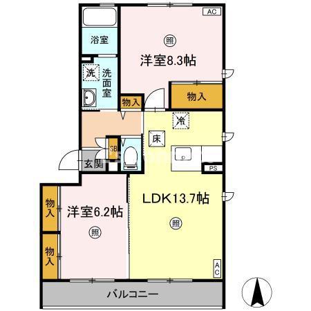 ルシエルブラン泉中央 I(2LDK/1階)の間取り写真