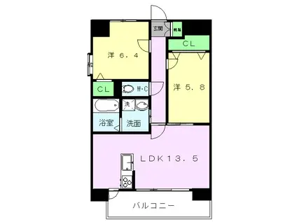 ノブハウス菊陽(2LDK/4階)の間取り写真