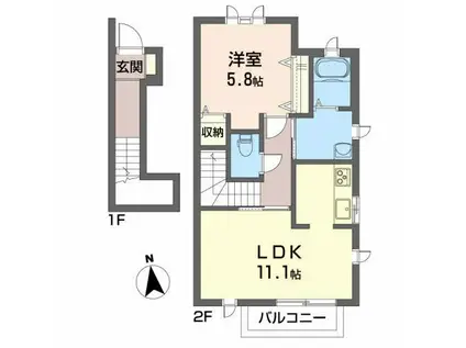 シャーメゾン八幡 B(1LDK/2階)の間取り写真