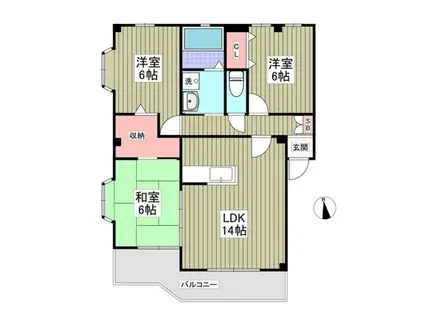 セゾンハイツC 西小保方町(3LDK/1階)の間取り写真