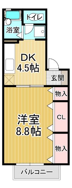 フロラシオン川内 II棟(1DK/2階)の間取り写真