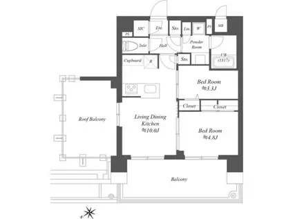 ディームス根岸(2LDK/7階)の間取り写真