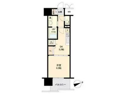 ブリリアンクラス榴岡(1DK/2階)の間取り写真