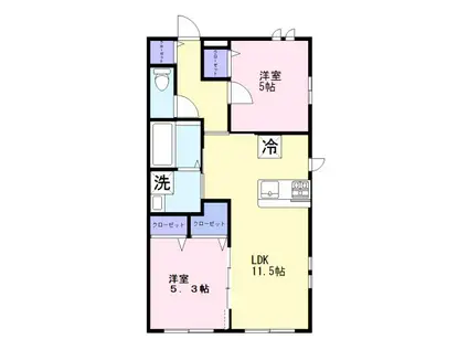 GATE VILLA A棟(2LDK/1階)の間取り写真