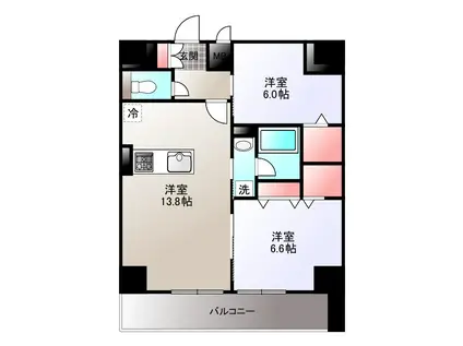 ヴィラドゥスール(2LDK/7階)の間取り写真