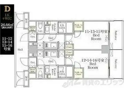 THE MUTUAL江坂(1K/9階)の間取り写真