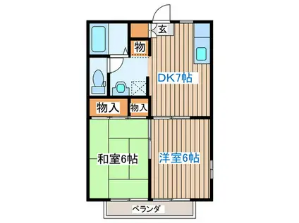 ハイツ楓(2DK/2階)の間取り写真