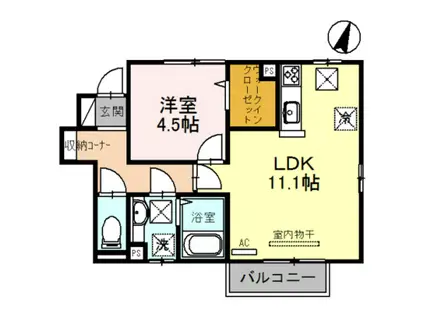 PLACIDO(1LDK/1階)の間取り写真
