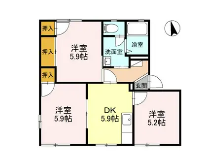 ハイツ定栄A棟(3DK/2階)の間取り写真