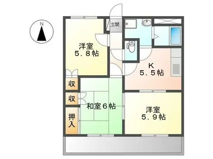 リブヒルズ(3K/2階)の間取り写真