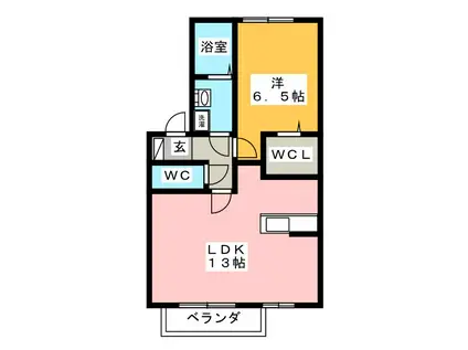 グリーンハイム(1LDK/2階)の間取り写真