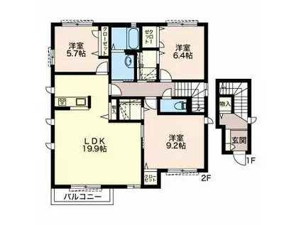 シャルムA(3LDK/2階)の間取り写真
