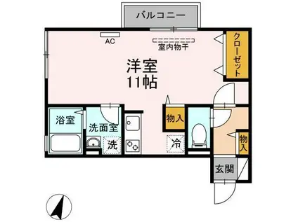 リベルテB棟(ワンルーム/1階)の間取り写真