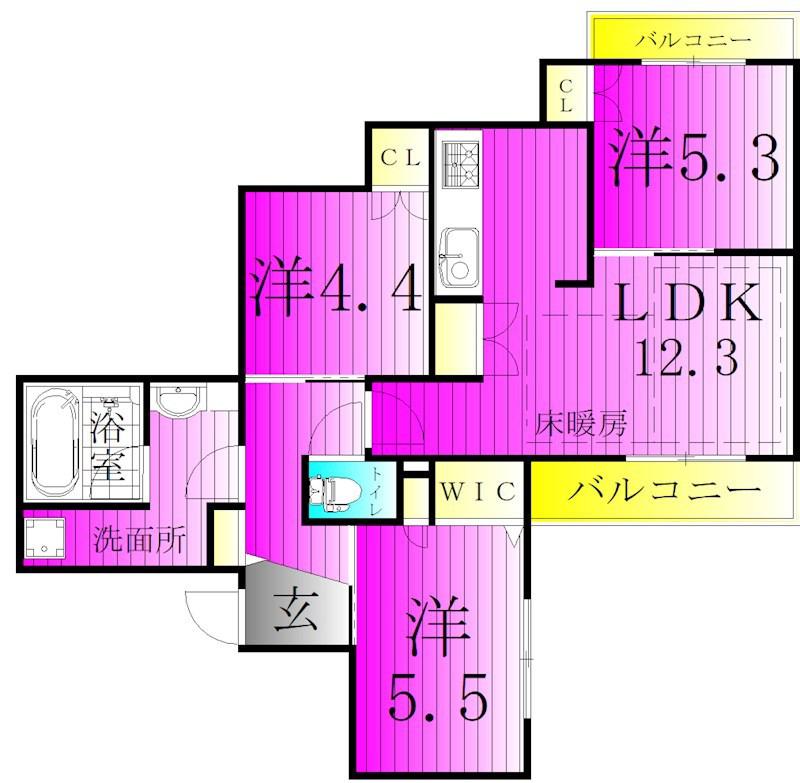 プランドール南流山(3LDK/2階)の間取り写真