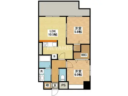 エヴァーグリーン思案橋(2LDK/6階)の間取り写真