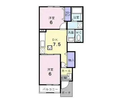 プリムローズIII(2DK/1階)の間取り写真