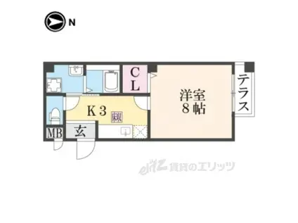 ＪＲ山陰本線 二条駅 徒歩13分 2階建 築18年(1K/1階)の間取り写真