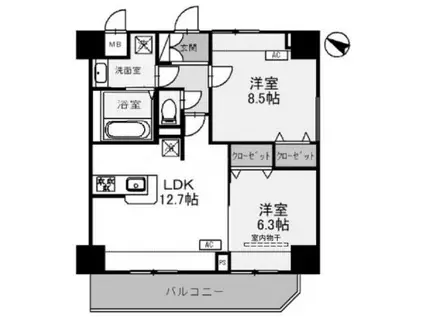 グラン・ルポ高崎(2LDK/12階)の間取り写真
