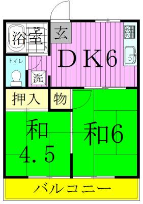アローハイツB棟(2DK/2階)の間取り写真