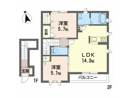グランマスト杉井流IIA棟(2LDK/2階)の間取り写真