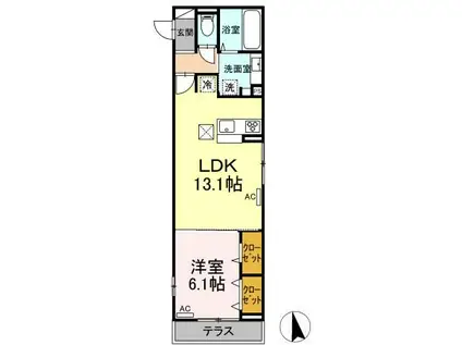 D-ROOM八乙女中央(1LDK/1階)の間取り写真