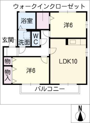 グランリッツ西島 B(2LDK/2階)の間取り写真