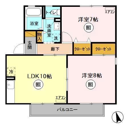 第三十王堂ハイツ(2LDK/2階)の間取り写真