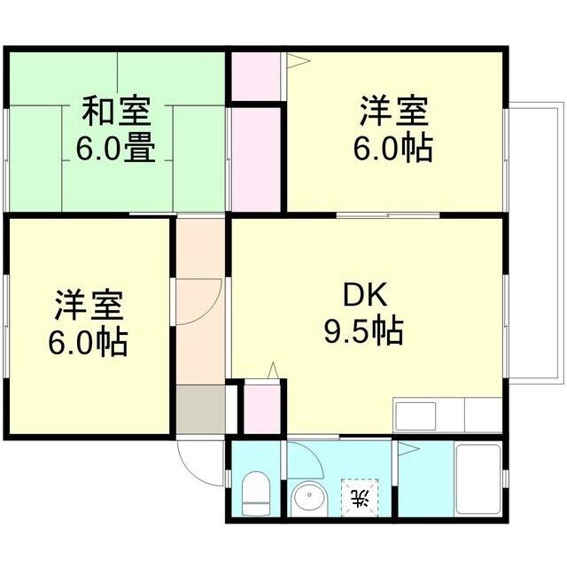 ウィンディア中島B棟(3DK/1階)の間取り写真