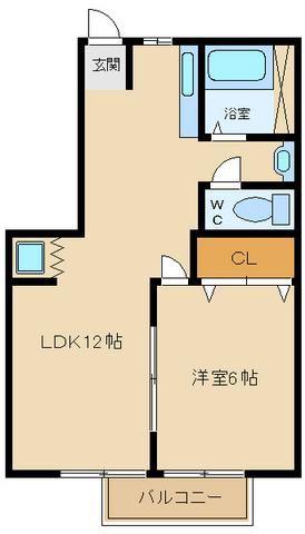 ハイツ八国(1LDK/1階)の間取り写真