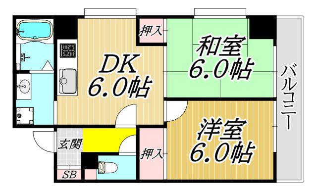 ヒルサイドテラス(2DK/1階)の間取り写真