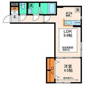 パセオプラシード泉中央(1LDK/1階)の間取り写真